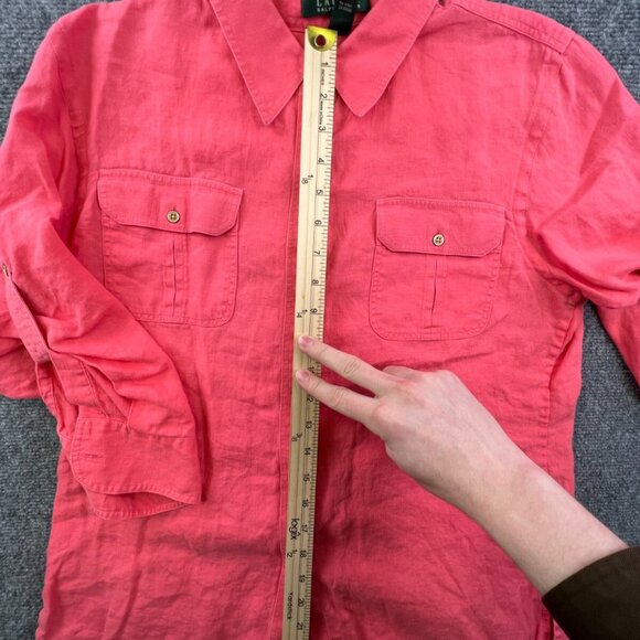 Lauren Ralph Lauren Button Up Shirt Womens Large Linen Long Sleeve Salmon - Picture 2 of 13